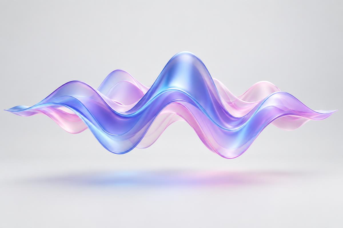 Iridescent voice waveform sculpture in blue and pink